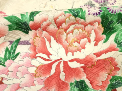平和屋着物■豪華振袖　駒刺繍　絞り　花車文　牡丹　暈し染め　金彩　正絹　逸品　DABH5824ya