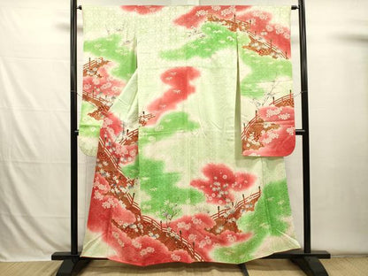 平和屋着物■豪華振袖　渡橋花文　枝梅　暈し染め　金彩　正絹　逸品　DABH5825ya
