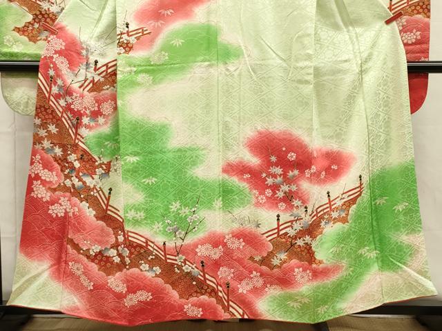 平和屋着物■豪華振袖　渡橋花文　枝梅　暈し染め　金彩　正絹　逸品　DABH5825ya