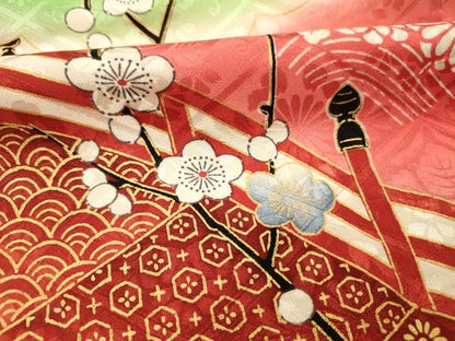 平和屋着物■豪華振袖　渡橋花文　枝梅　暈し染め　金彩　正絹　逸品　DABH5825ya