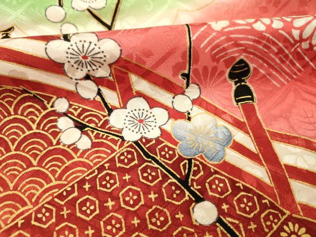 平和屋着物■豪華振袖　渡橋花文　枝梅　暈し染め　金彩　正絹　逸品　DABH5825ya