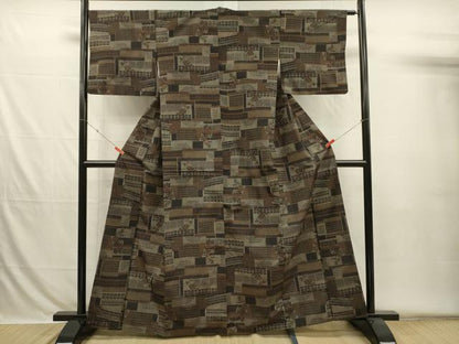 平和屋着物■上質な紬　風景花文　正絹　逸品　DABH5831ya