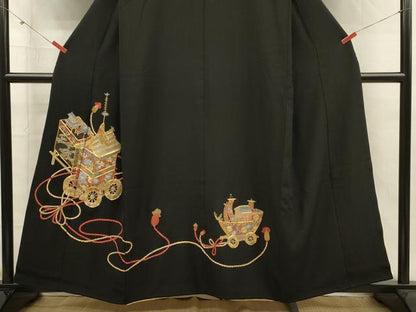 平和屋着物■豪華黒留袖　総刺繍　駒刺繍　山車　金彩　正絹　逸品　DABH5836ya