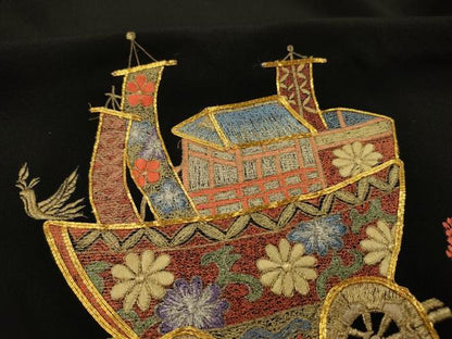 平和屋着物■豪華黒留袖　総刺繍　駒刺繍　山車　金彩　正絹　逸品　DABH5836ya