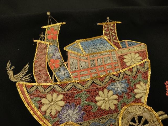 平和屋着物■豪華黒留袖　総刺繍　駒刺繍　山車　金彩　正絹　逸品　DABH5836ya