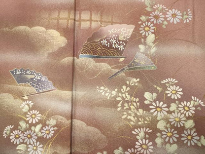 平和屋着物■訪問着　訪問着　扇面花文　暈し染め　金彩　正絹　逸品　DABH5837ya