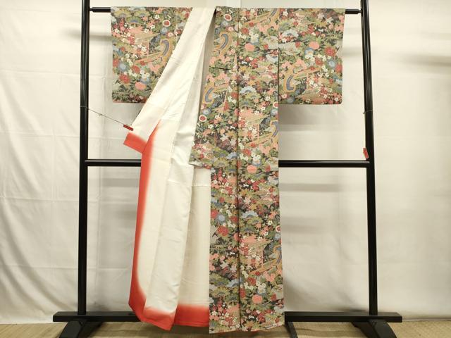 平和屋着物■上質な小紋　風景花松文　枝梅　正絹　逸品　DABH5838ya
