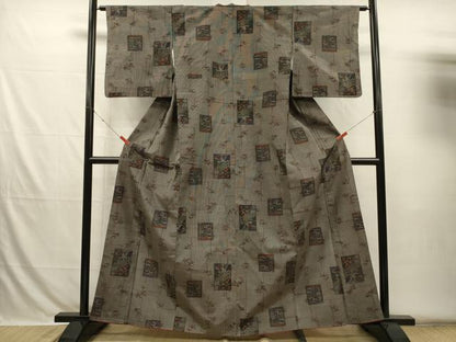 平和屋着物■上質な紬　色紙風景花文　正絹　逸品　DABH5841ya