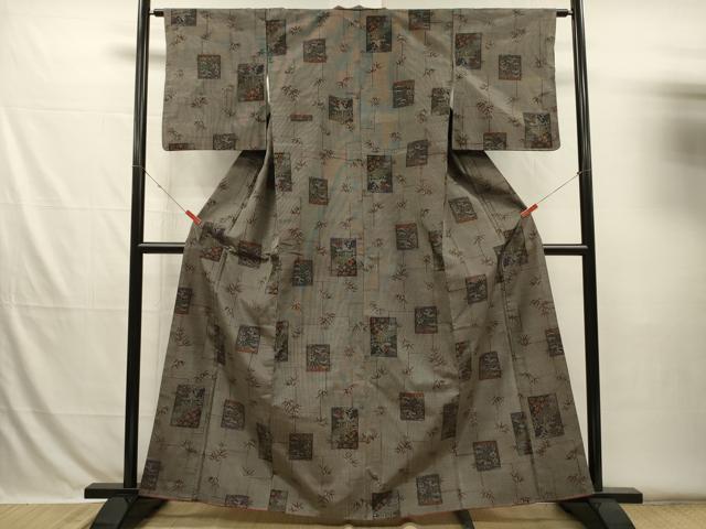 平和屋着物■上質な紬　色紙風景花文　正絹　逸品　DABH5841ya
