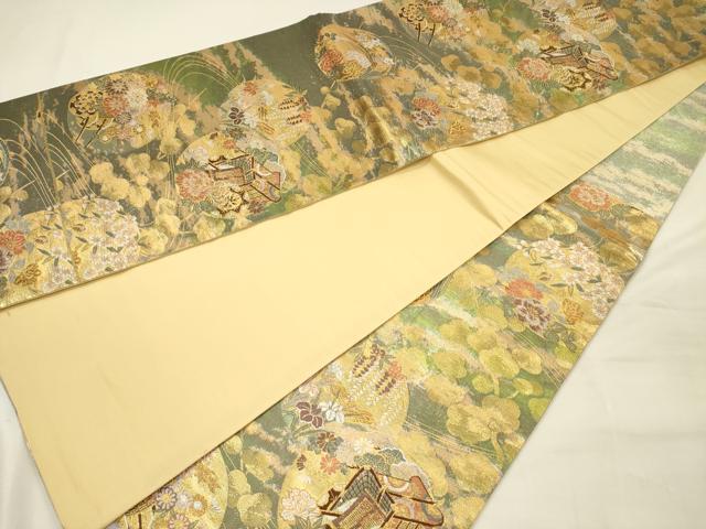 平和屋着物◎六通柄袋帯　唐織　御所車花文　金糸　引箔　正絹　逸品　DABH5852ya