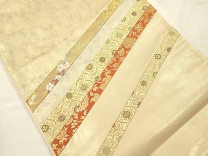平和屋着物◎太鼓柄袋帯　切嵌　横段花文　金糸　引箔　正絹　逸品　DABH5855ya