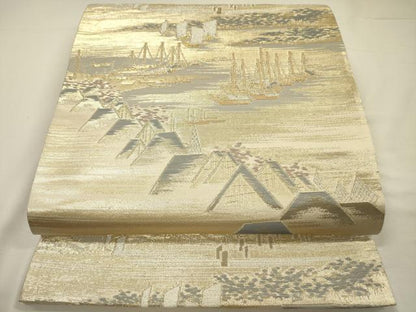 平和屋着物◎六通柄袋帯　東海道　廣重　金銀糸　正絹　逸品　DABH5857ya