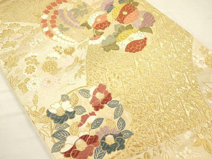 平和屋着物◎六通柄袋帯　唐織　草花丸文　金糸　正絹　逸品　DABH5858ya