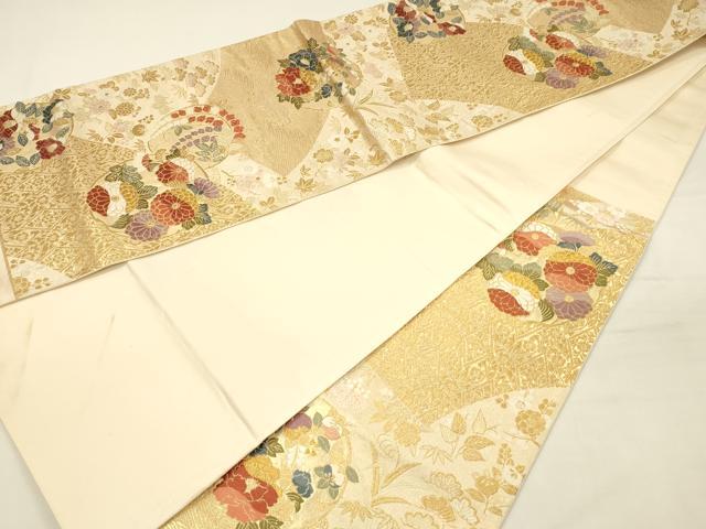 平和屋着物◎六通柄袋帯　唐織　草花丸文　金糸　正絹　逸品　DABH5858ya