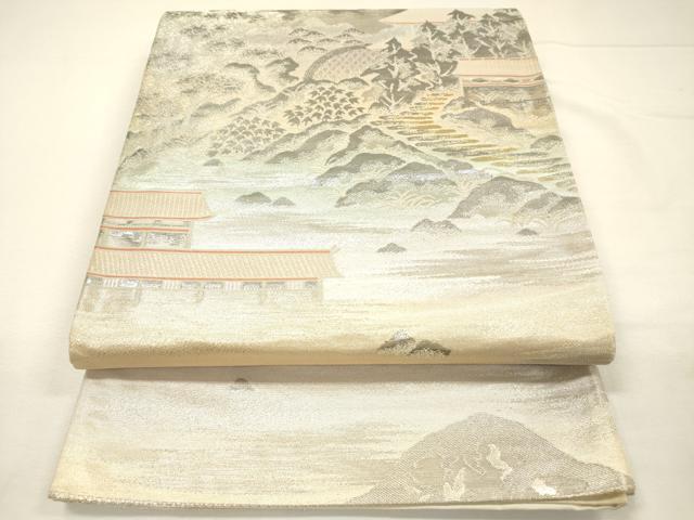 平和屋着物◎六通柄袋帯　風景文　錦プラチナ箔　正絹　逸品　DABH5860ya