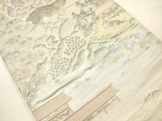 平和屋着物◎六通柄袋帯　風景文　錦プラチナ箔　正絹　逸品　DABH5860ya