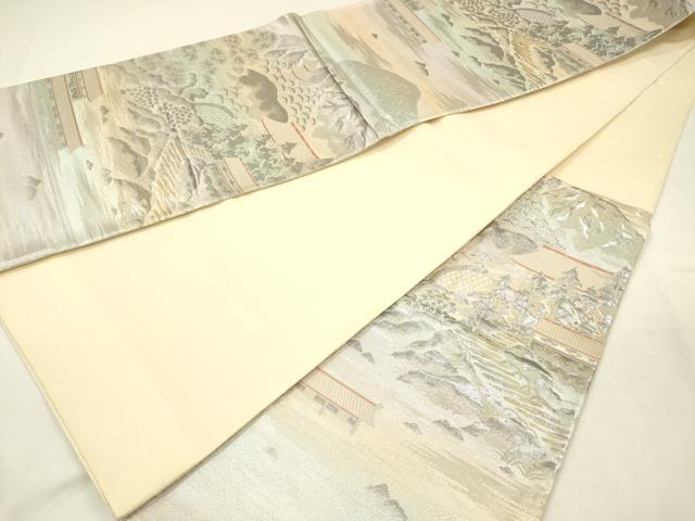 平和屋着物◎六通柄袋帯　風景文　錦プラチナ箔　正絹　逸品　DABH5860ya