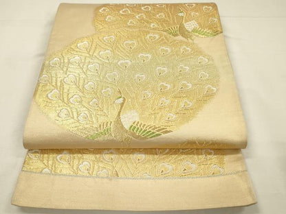 平和屋着物◎六通柄袋帯　孔雀文　金糸　正絹　逸品　DABH5864ya
