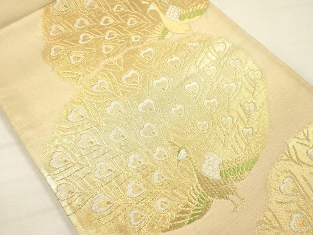 平和屋着物◎六通柄袋帯　孔雀文　金糸　正絹　逸品　DABH5864ya
