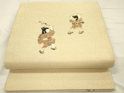 平和屋着物◎綴れ　太鼓柄袋帯　童子遊び　金糸　正絹　逸品　DABH5867ya