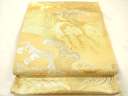 平和屋着物◎六通柄袋帯　流水立波文　金銀糸　正絹　逸品　DABH5871ya