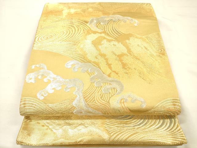 平和屋着物◎六通柄袋帯　流水立波文　金銀糸　正絹　逸品　DABH5871ya