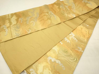 平和屋着物◎六通柄袋帯　流水立波文　金銀糸　正絹　逸品　DABH5871ya