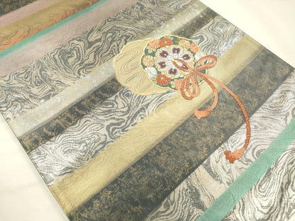 平和屋着物◎六通柄袋帯　唐織　作家物　鏡裏花文　金銀糸　引箔　正絹　逸品　DABH5872ya