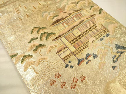 平和屋着物◎六通柄袋帯　唐織　京洛百景文　金糸　正絹　逸品　DABH5874ya