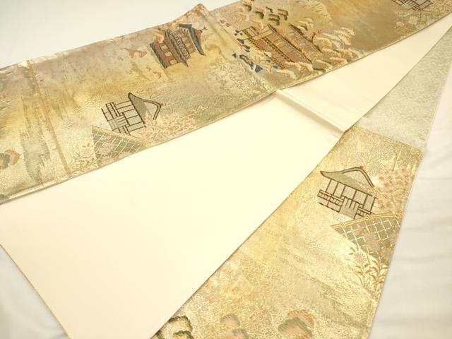 平和屋着物◎六通柄袋帯　唐織　京洛百景文　金糸　正絹　逸品　DABH5874ya