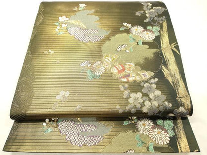 平和屋着物◎六通柄袋帯　唐織　雪輪花文　宝尽くし　金糸　正絹　逸品　DABH5875ya