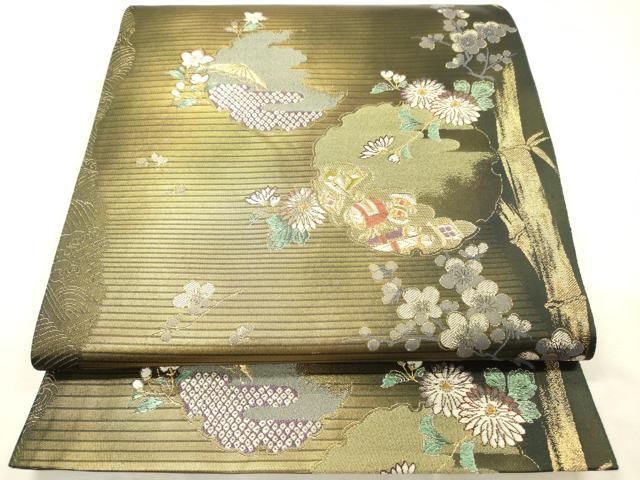 平和屋着物◎六通柄袋帯　唐織　雪輪花文　宝尽くし　金糸　正絹　逸品　DABH5875ya
