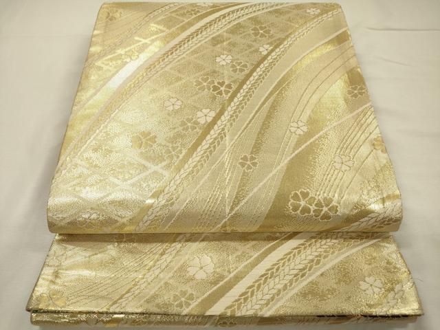 平和屋着物◎佐賀錦　両面　六通柄袋帯　立波花文　金糸　正絹　逸品　DABH5878ya
