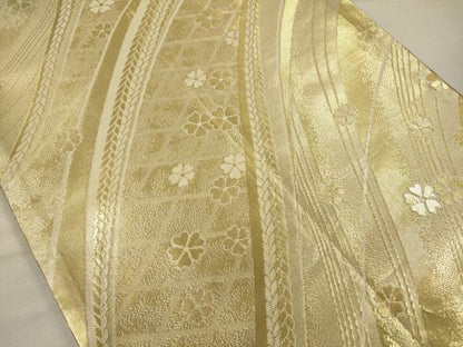 平和屋着物◎佐賀錦　両面　六通柄袋帯　立波花文　金糸　正絹　逸品　DABH5878ya