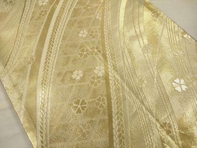 平和屋着物◎佐賀錦　両面　六通柄袋帯　立波花文　金糸　正絹　逸品　DABH5878ya