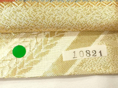 平和屋着物◎佐賀錦　両面　六通柄袋帯　立波花文　金糸　正絹　逸品　DABH5878ya