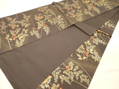 平和屋着物◎六通柄袋帯　唐織　草葉文　金糸　正絹　逸品　DABH5887ya