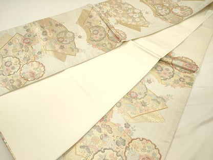 平和屋着物◎六通柄袋帯　雪輪地紙花文　宝尽くし　金糸　正絹　逸品　DABH5889ya