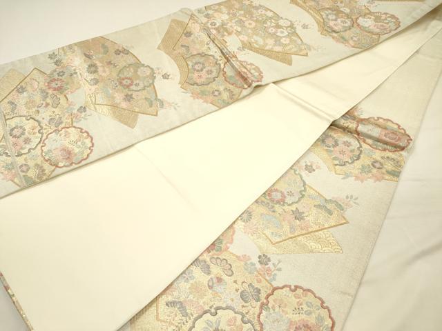 平和屋着物◎六通柄袋帯　雪輪地紙花文　宝尽くし　金糸　正絹　逸品　DABH5889ya