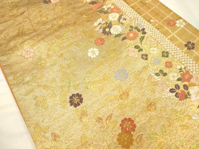 平和屋着物◎六通柄袋帯　唐織　草花間道　金糸　正絹　逸品　DABH5891ya