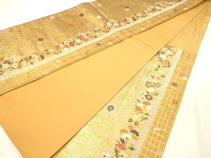 平和屋着物◎六通柄袋帯　唐織　草花間道　金糸　正絹　逸品　DABH5891ya