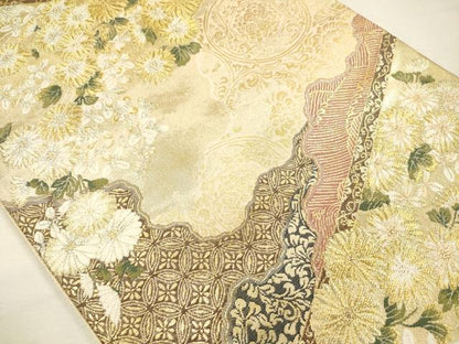 平和屋着物◎六通柄袋帯　白翔菊香松皮文　金銀糸　正絹　逸品　DABH5895ya