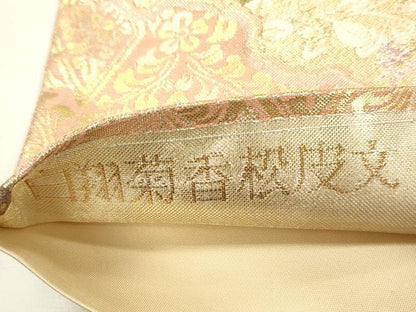 平和屋着物◎六通柄袋帯　白翔菊香松皮文　金銀糸　正絹　逸品　DABH5895ya