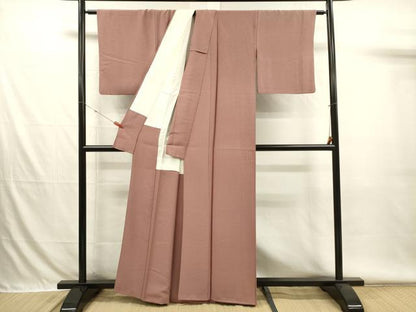 平和屋着物■上質な色無地　霞地紋　赤白橡色　正絹　逸品　DABH5897ya
