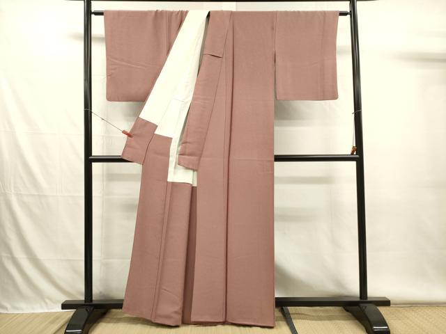 平和屋着物■上質な色無地　霞地紋　赤白橡色　正絹　逸品　DABH5897ya