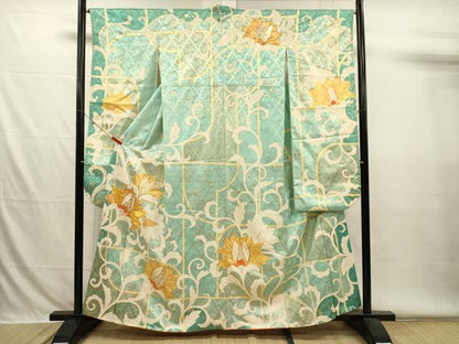 平和屋着物■豪華振袖　駒刺繍　更紗花唐草文　金彩　正絹　逸品　DABH5905ya