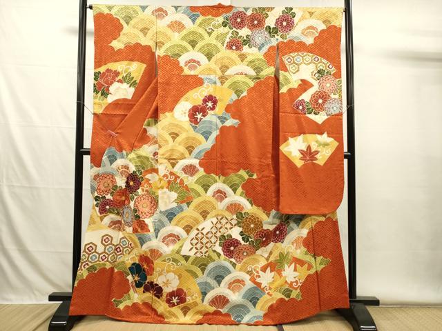 平和屋着物■豪華振袖　駒刺繍　青海波花文　金彩　正絹　逸品　DABH5907ya
