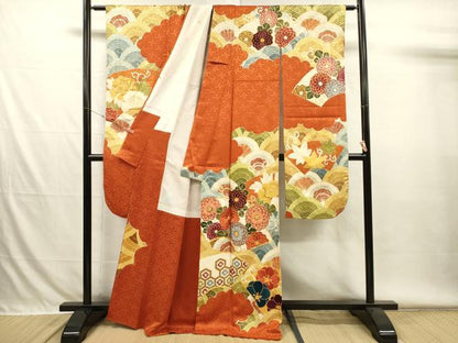 平和屋着物■豪華振袖　駒刺繍　青海波花文　金彩　正絹　逸品　DABH5907ya