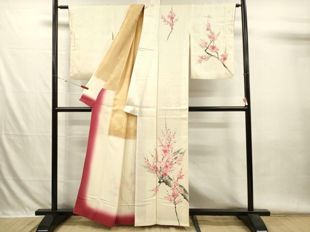 平和屋着物■訪問着　手描き　枝梅文　正絹　逸品　DABH5908ya