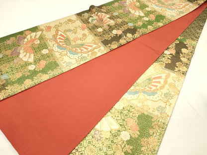 平和屋着物◎六通柄袋帯　唐織　舞蝶桜文　金糸　正絹　逸品　DABH5920ya
